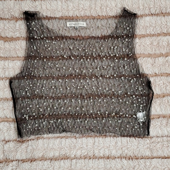 Mesh croptop with pearls - Picture 1 of 4